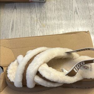 UGG Fluffy Sandals in Cream and Brown